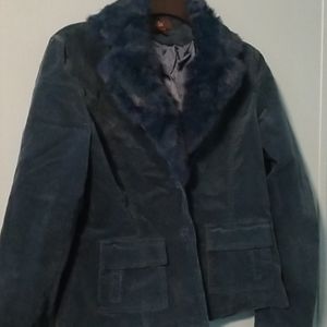Blue fur rabbit collar coat